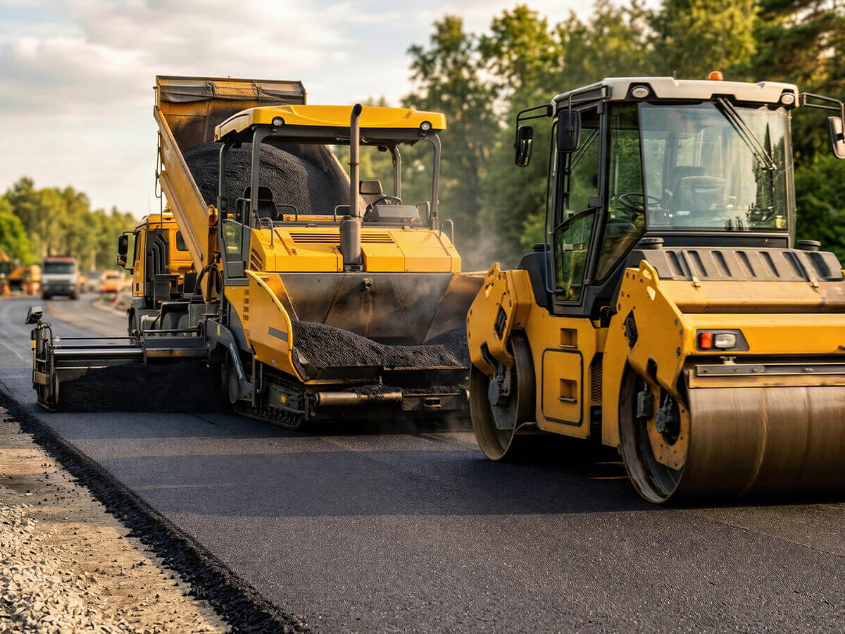 Contractor repairing damaged asphalt